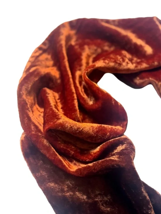 Ombre Orange & Brown Crushed Velvet Silk Scarf - Picture 5 of 7